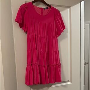 Pink Tiered Ruffled Sundress with Flutter Sleeves